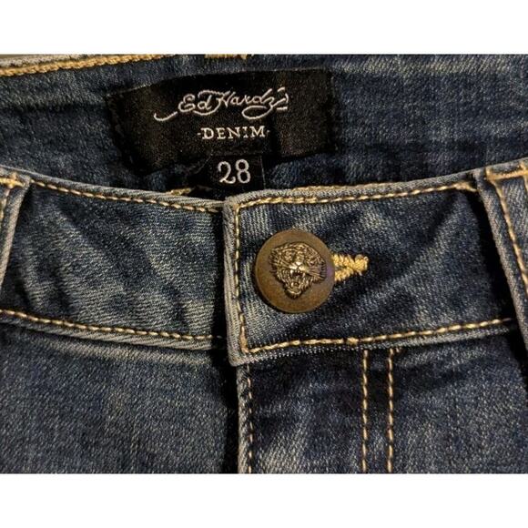 Ed Hardy Women's Embroidered New York City Eagle Slim Flare Jeans Size 28 G - Picture 7 of 7